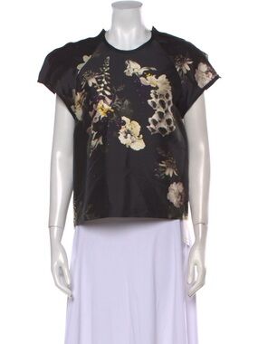 Ellery Floral Print Black Short Sleeve Women's Top
